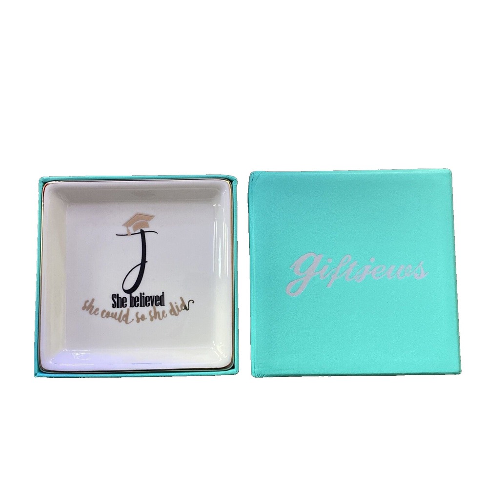 Graduation Gift Jewelry Tray Ring Holder Trinket Dish  Women Initial Letter J